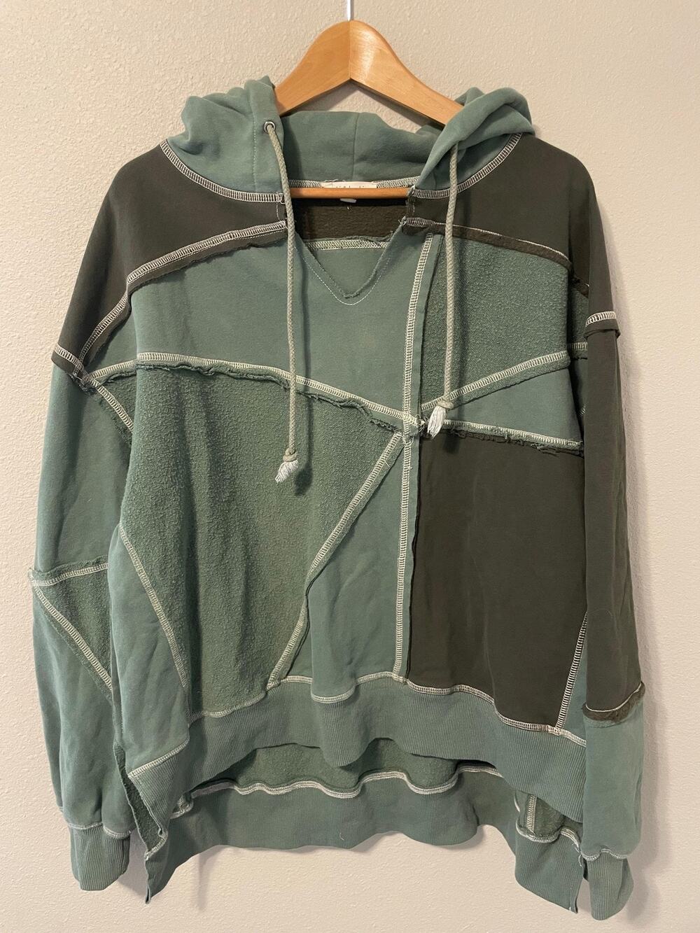 Oli and Hali Oversized Patchwork Hoodie Womens Medium Green Brown Patchwork Boho